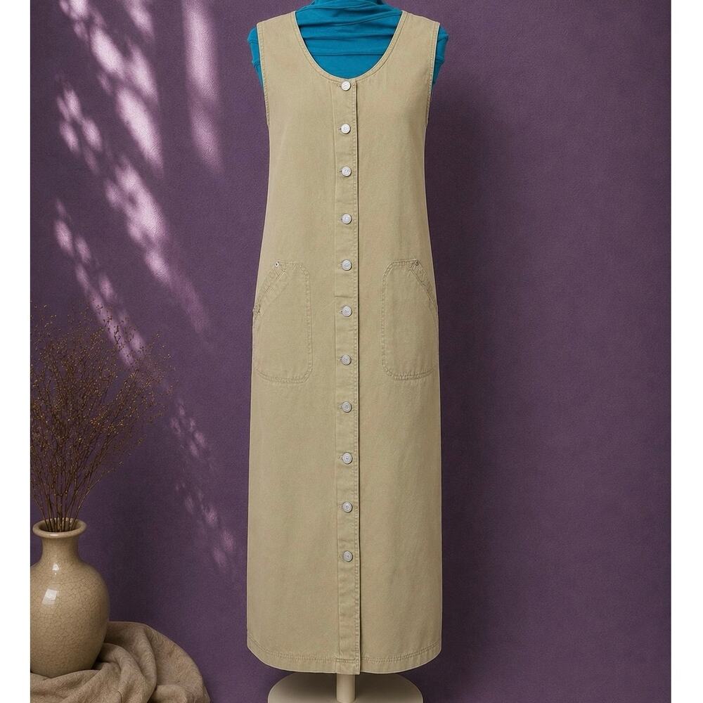 Vintage essentials cotton khaki button up safari dress